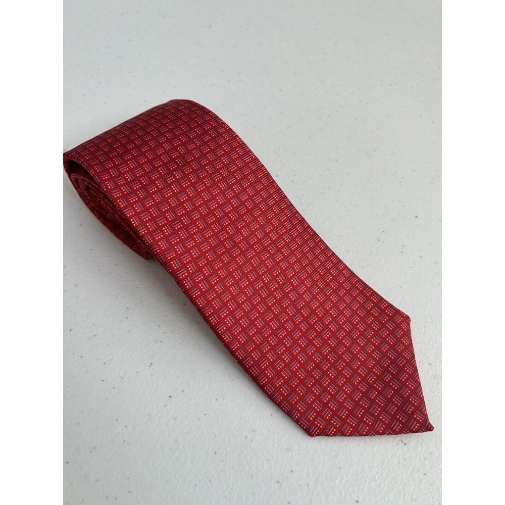 RVR Rare Orange Label Men's Narrow‎ Red Geometric 100% Silk Made in Italy Tie